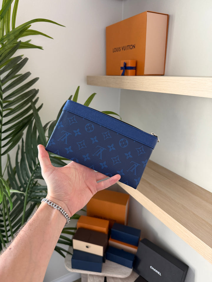 Louis Vuitton Monogram Taigarama PM Discovery Wallet Blue w/Full Inclusion TRY1