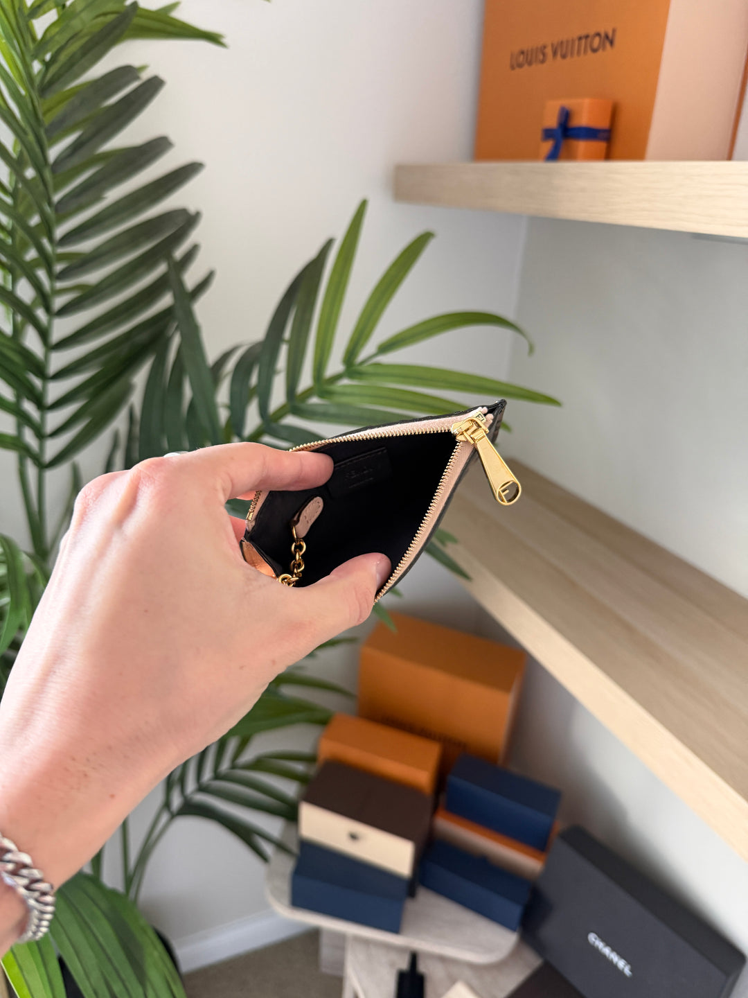 Fendi Zucca Leather Pochette Cles Coin Wallet Brown x Pink w/Full Inclusion VTR8