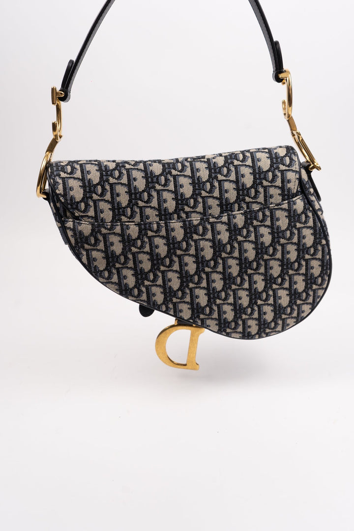 Dior Oblique Trotter GM Saddle Shoulder Bag Navy x Black EX6