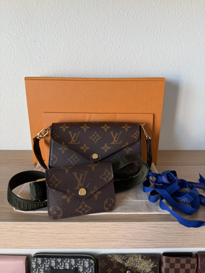 Louis Vuitton Monogram Multi Pochette Felicie Crossbody Bag Brown w/Full Inclusion QAS13