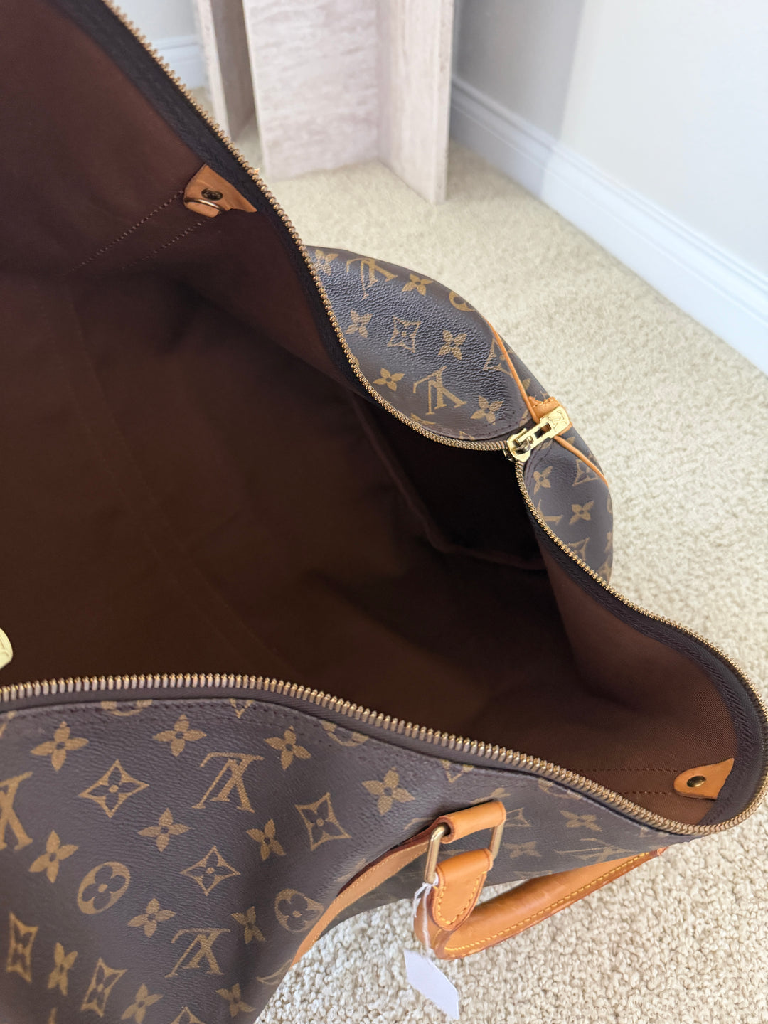 Louis Vuitton Monogram Keepall 55 Travel Boston Bag Brown w/Lock & Key TRY3