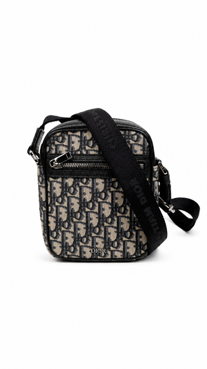 Dior Oblique Canvas x Leather Crossbody Bag Bag Navy x Black EX8