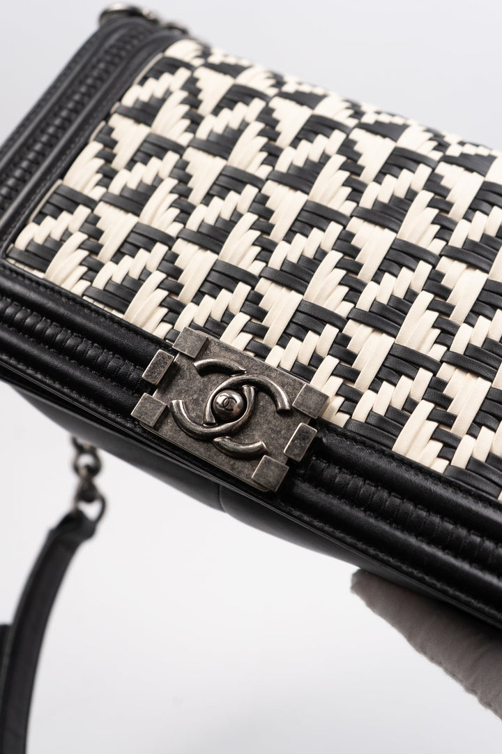 Chanel Boy Chanel 25 Lambskin Chain Shoulder Bag Black x White EX14