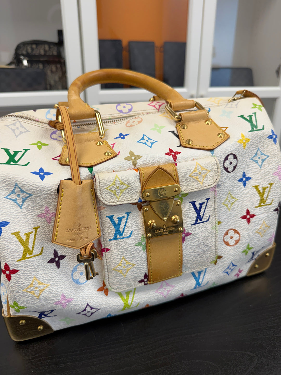 Louis Vuitton Monogram Murakami Multicolor Speedy 30 Handbag White w/Dust Bag GH10