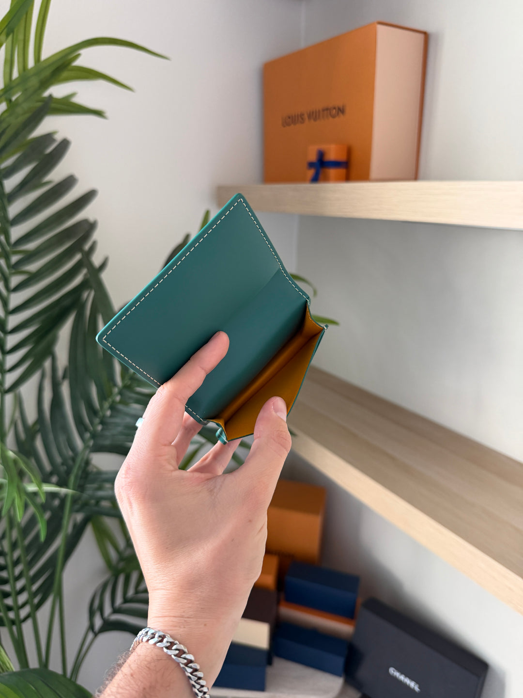 Goyard Herringbone Leather Card Case Green w/Full Inclusion  VTR3