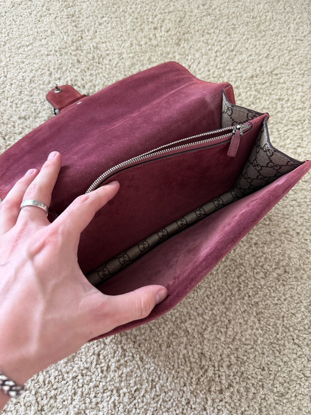 Gucci GG Blooms Dionysus PVC x Suede Chain Shoulder Bag Beige QAS6