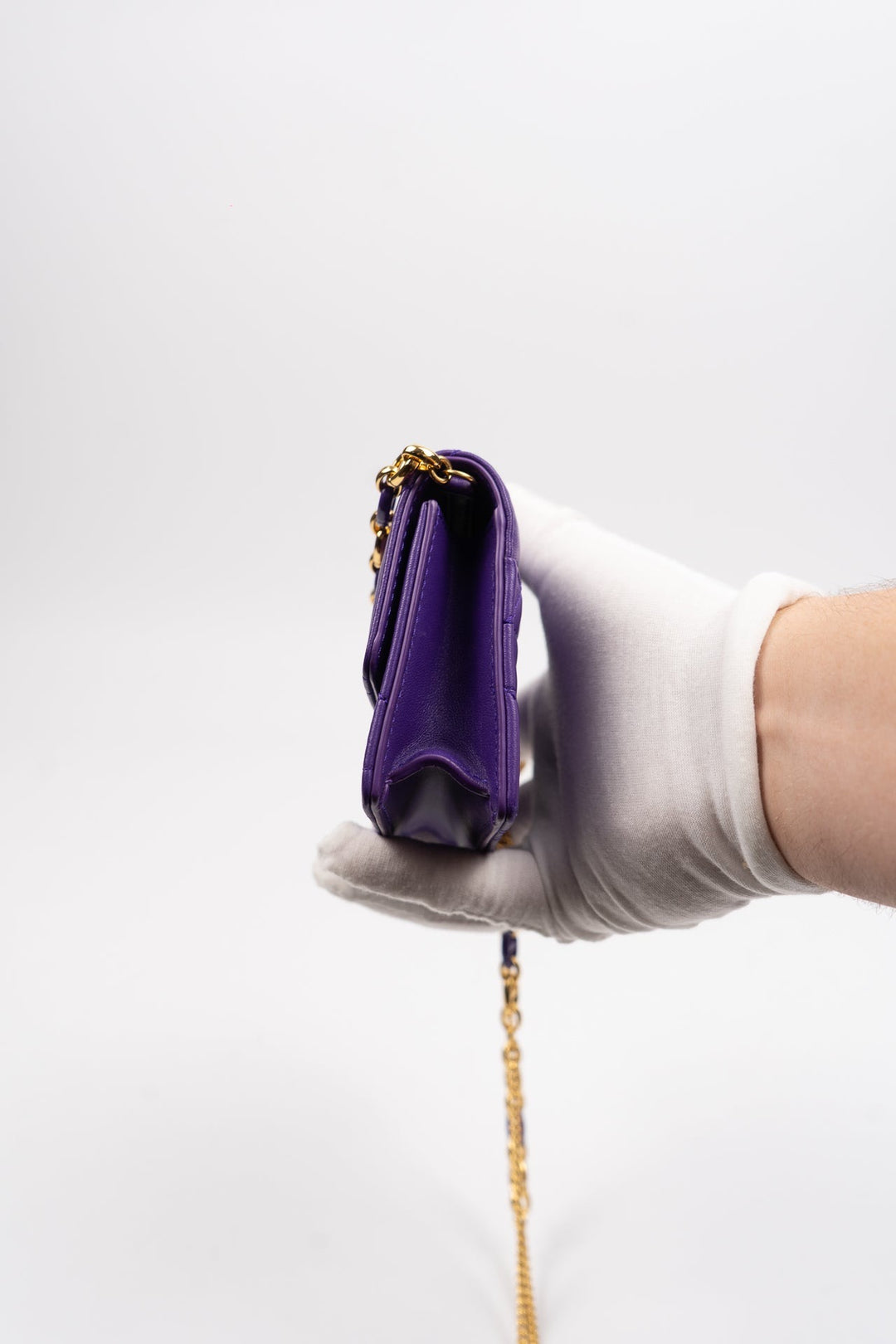 Dior Cannage Leather Wallet-On-Chain Purple EX10