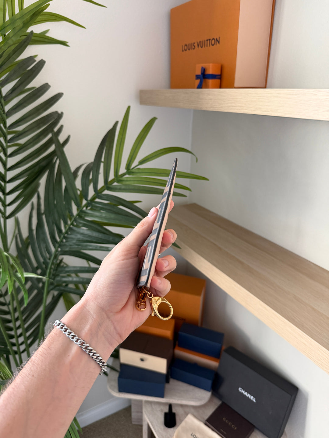 Fendi Zucca Leather Pochette Cles Coin Wallet Brown x Pink w/Full Inclusion VTR8