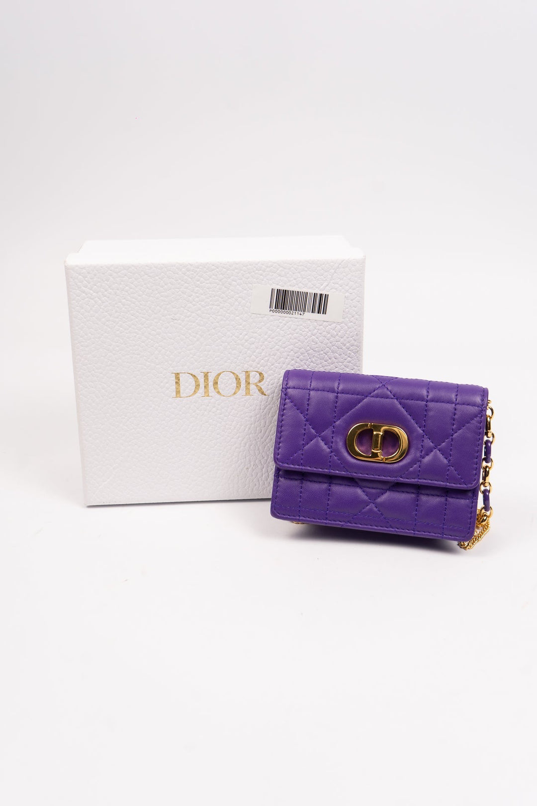 Dior Cannage Leather Wallet-On-Chain Purple EX10