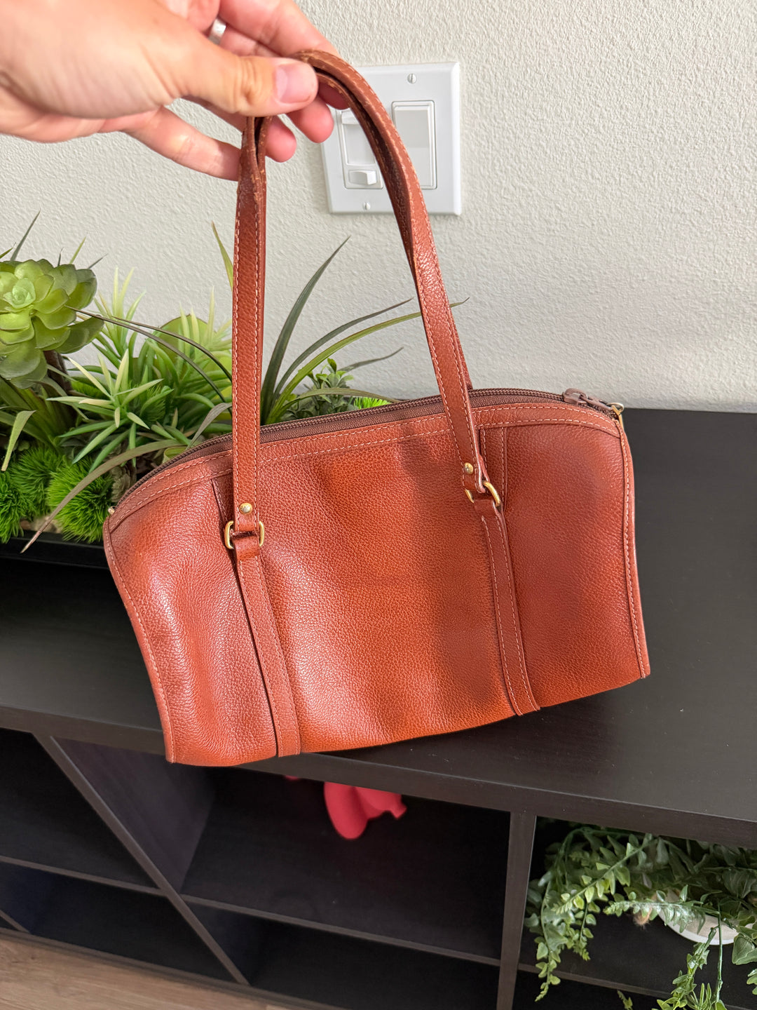 Saint Laurent Leather Cassandra Mini Boston Bag Brown SB57