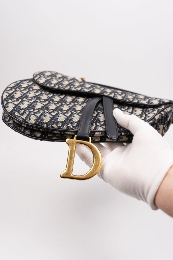Dior Oblique Trotter GM Saddle Shoulder Bag Navy x Black EX6