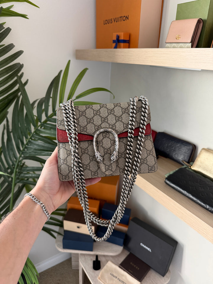 Gucci GG Supreme Dionysus PVC Leather x Suede Chain Shoulder Bag Beige QAS5