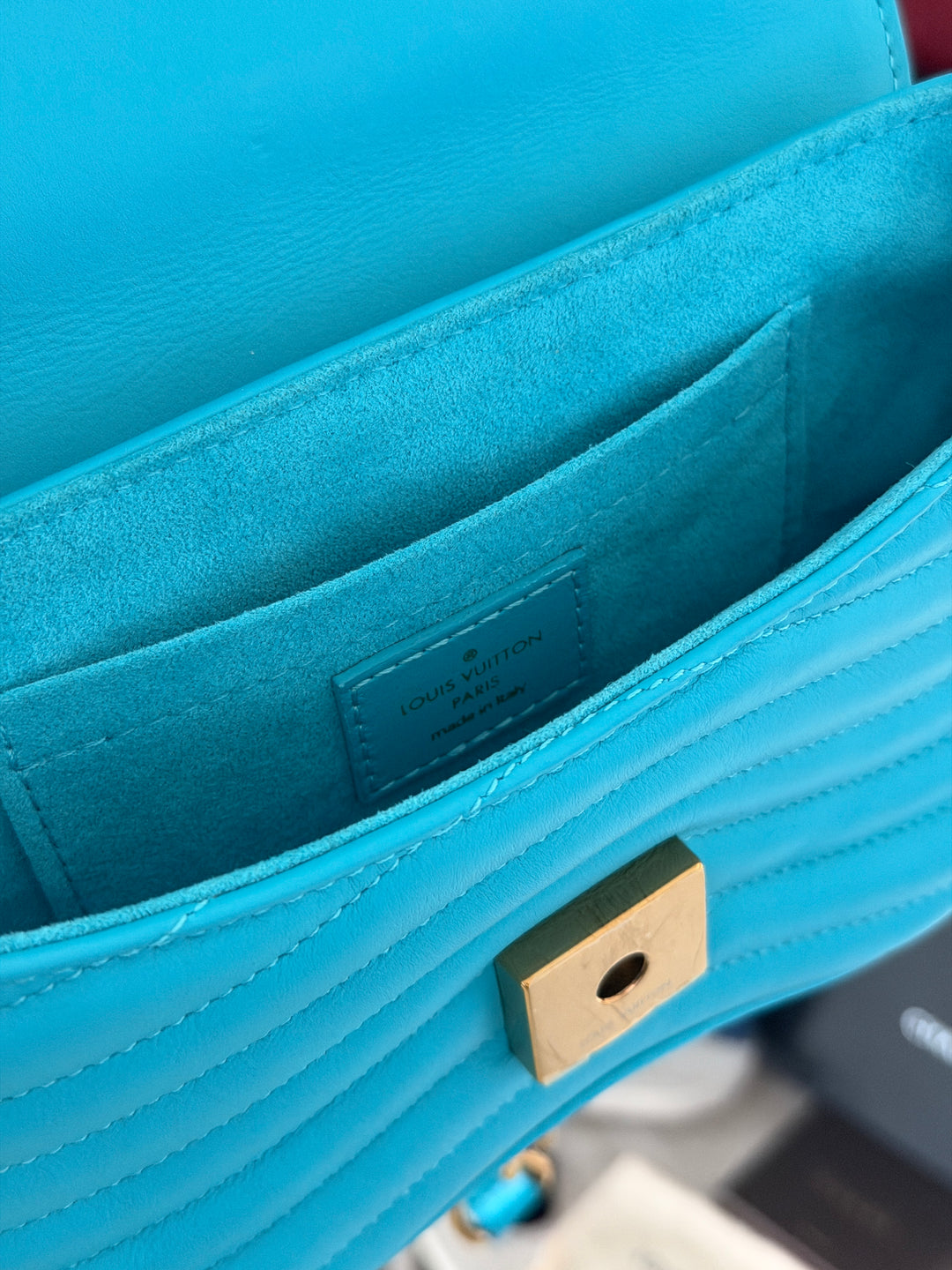 Louis Vuitton New Wave PM Chain Shoulder Bag Baby Blue w/Dust Bag QAS3