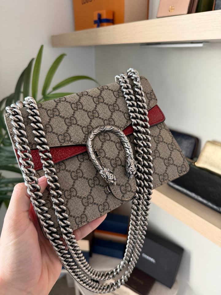 Gucci GG Supreme Dionysus PVC Leather x Suede Chain Shoulder Bag Beige QAS5