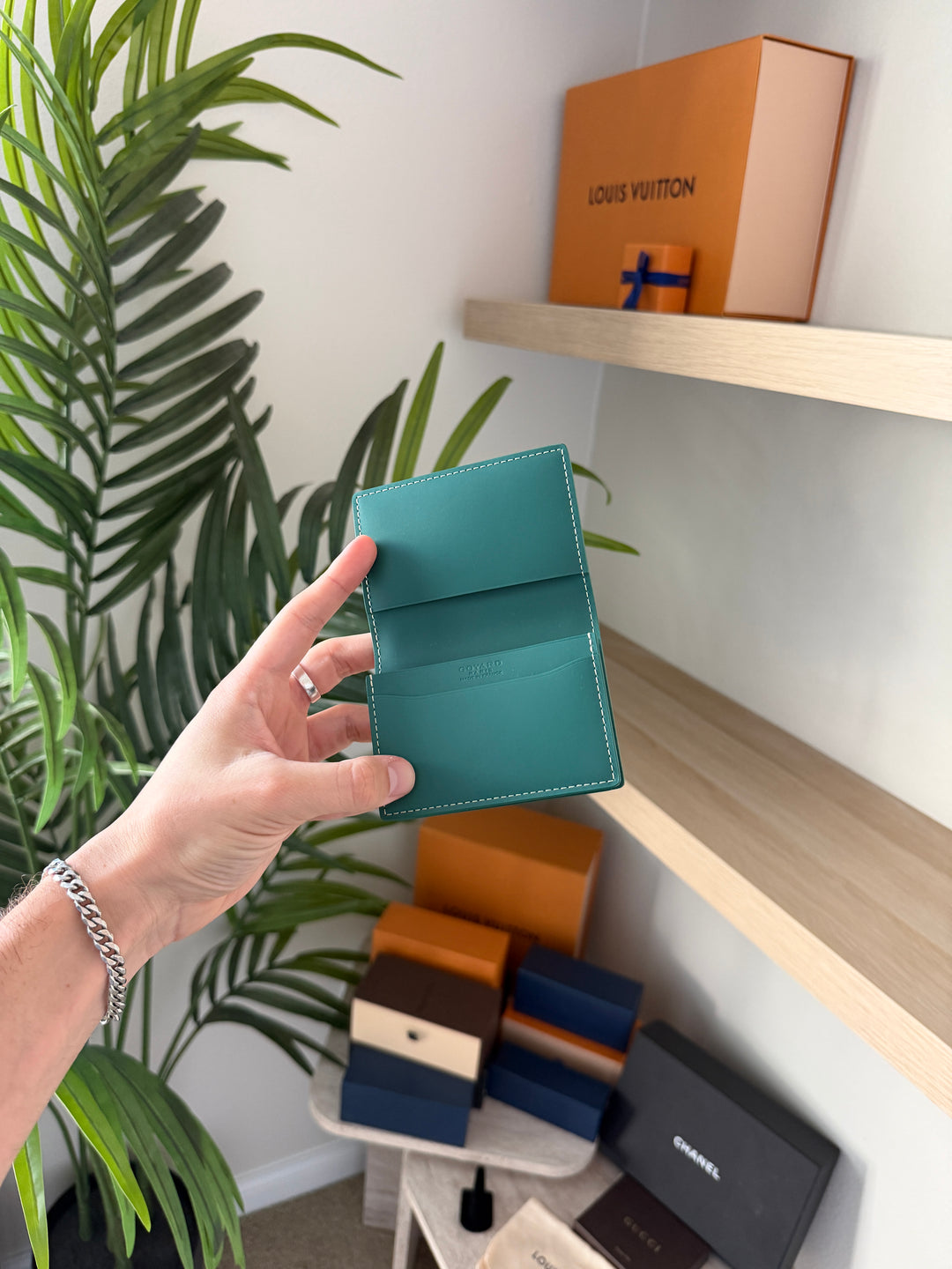 Goyard Herringbone Leather Card Case Green w/Full Inclusion  VTR3