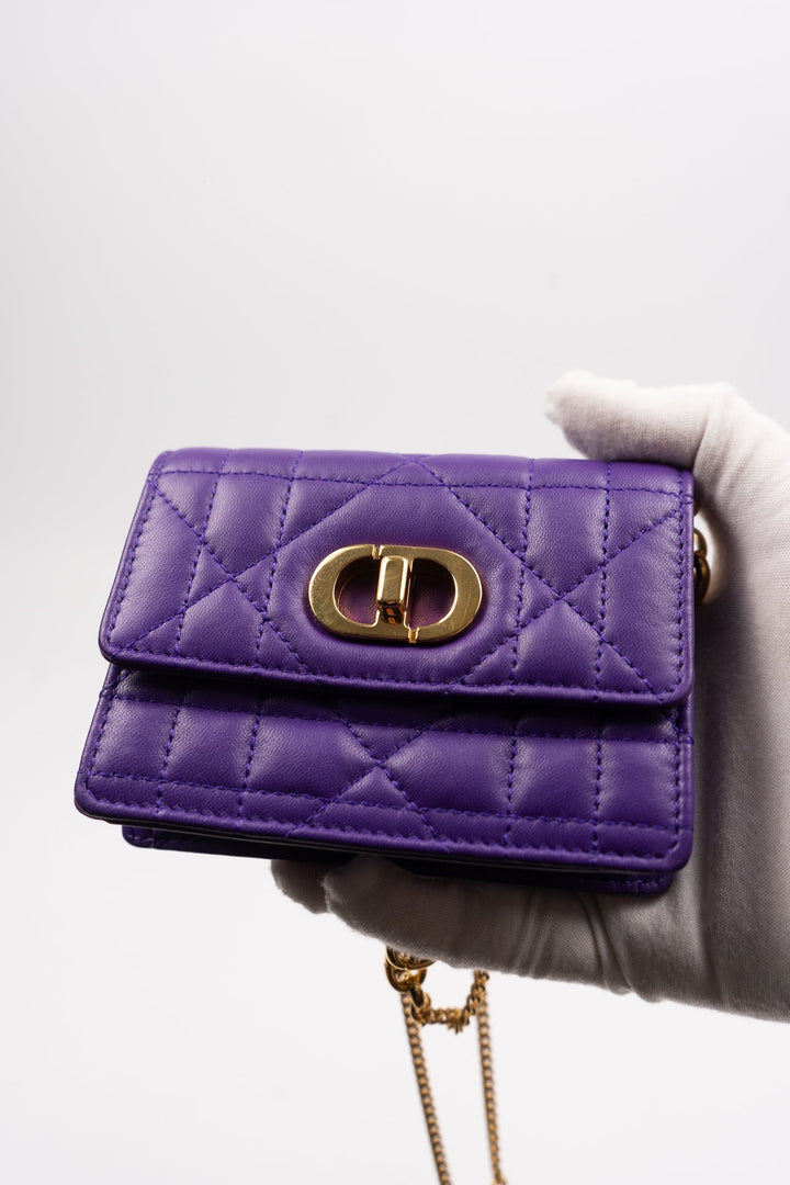 Dior Cannage Leather Wallet-On-Chain Purple EX10
