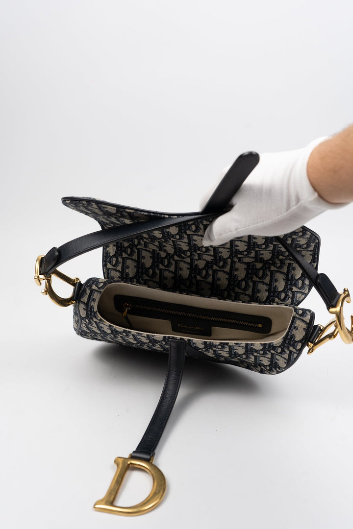 Dior Oblique Trotter GM Saddle Shoulder Bag Navy x Black EX6