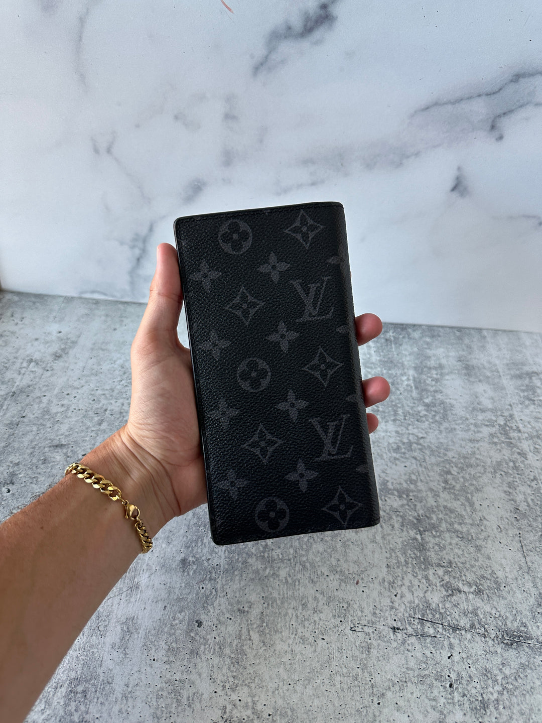 Louis Vuitton Monogram Eclipse Portefeuille Brazza Black Wallet DF21