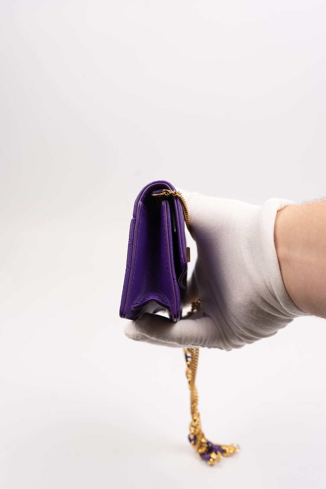 Dior Cannage Leather Wallet-On-Chain Purple EX10