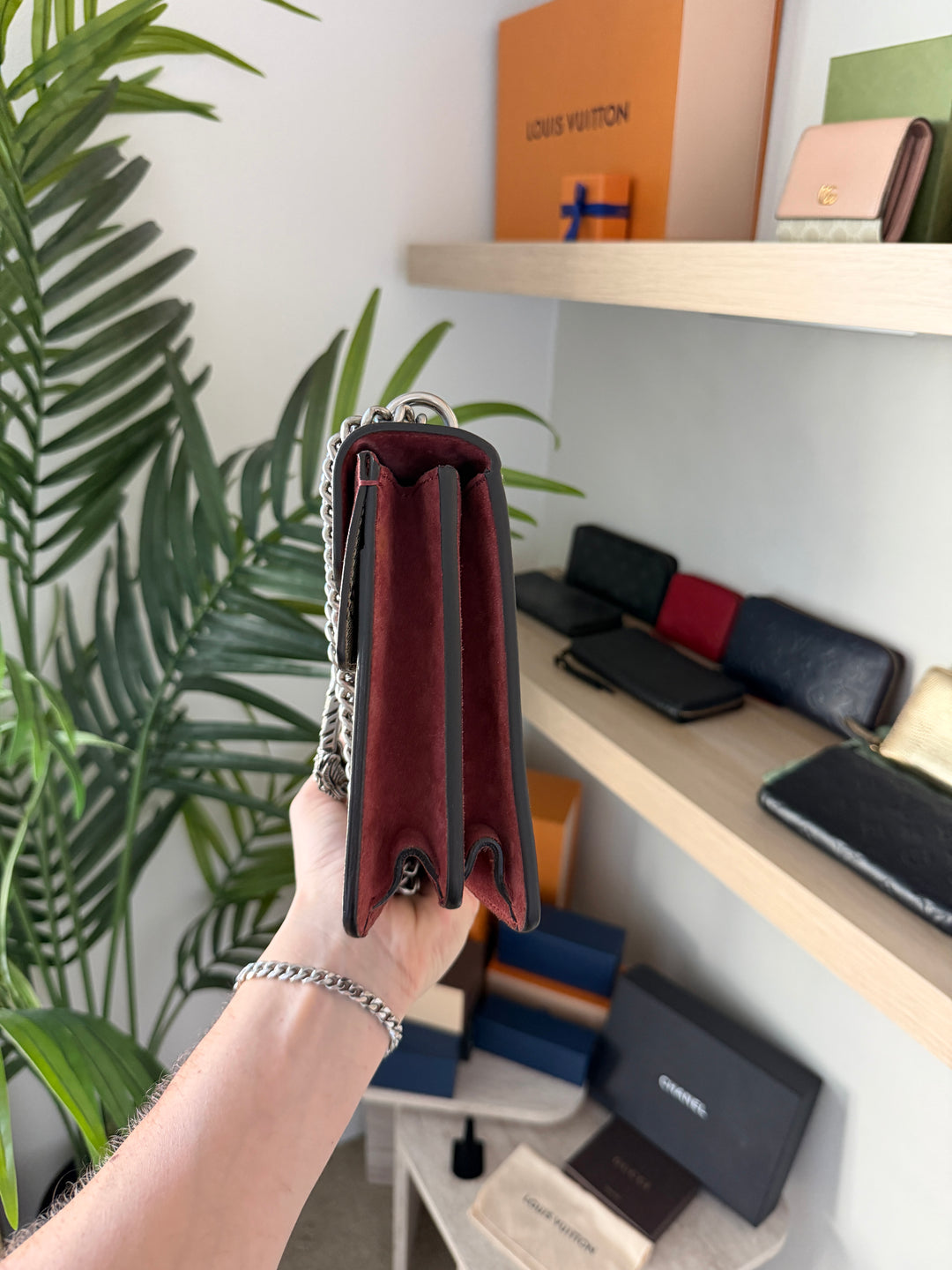 Gucci GG Blooms Dionysus PVC x Suede Chain Shoulder Bag Beige QAS6