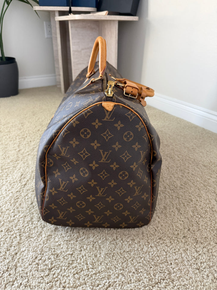 Louis Vuitton Monogram Keepall 55 Travel Boston Bag Brown w/Lock & Key TRY3