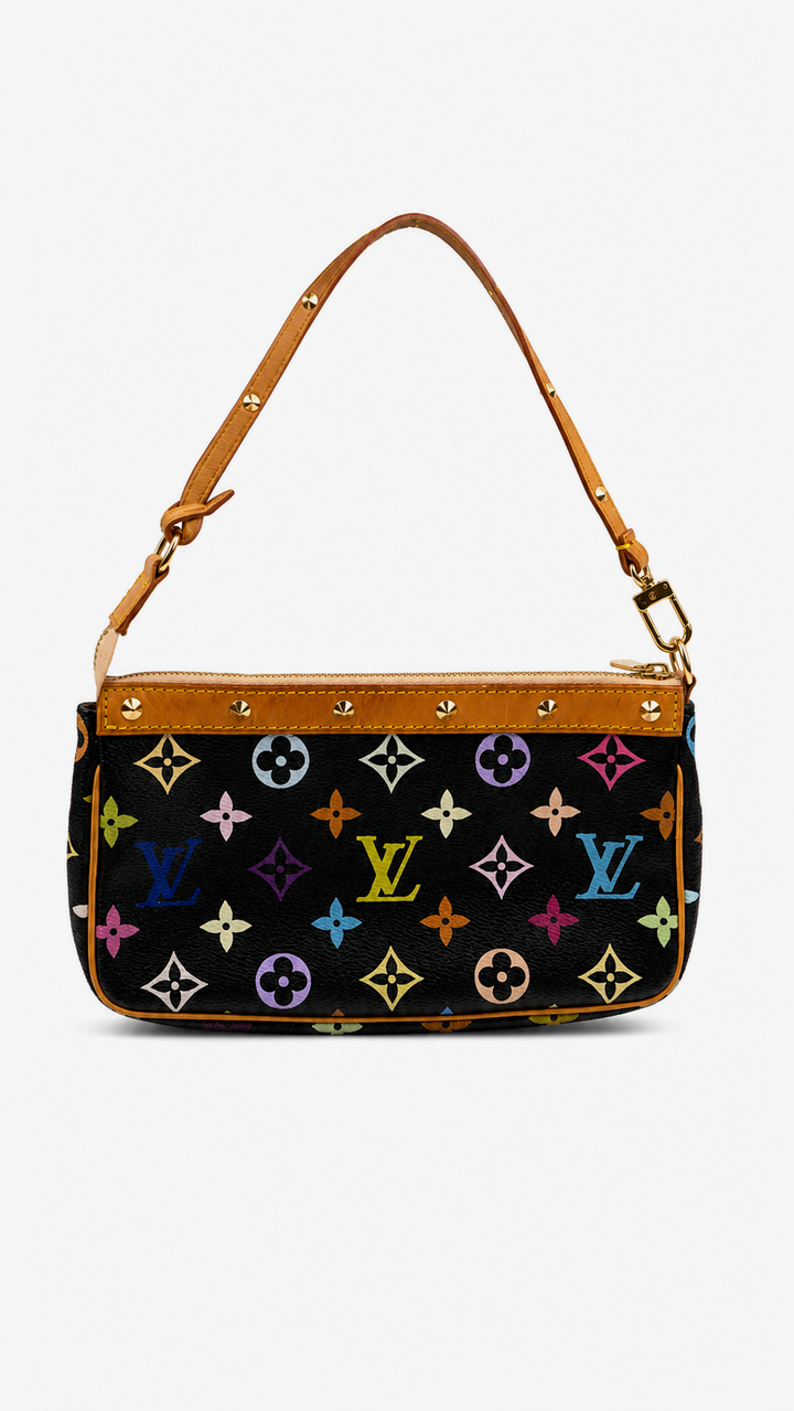 Louis Vuitton Murakami Multicolor Pochette Accessories Black EX11