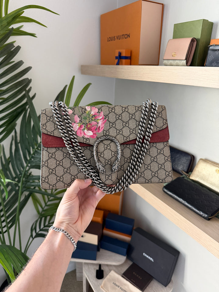 Gucci GG Blooms Dionysus PVC x Suede Chain Shoulder Bag Beige QAS6