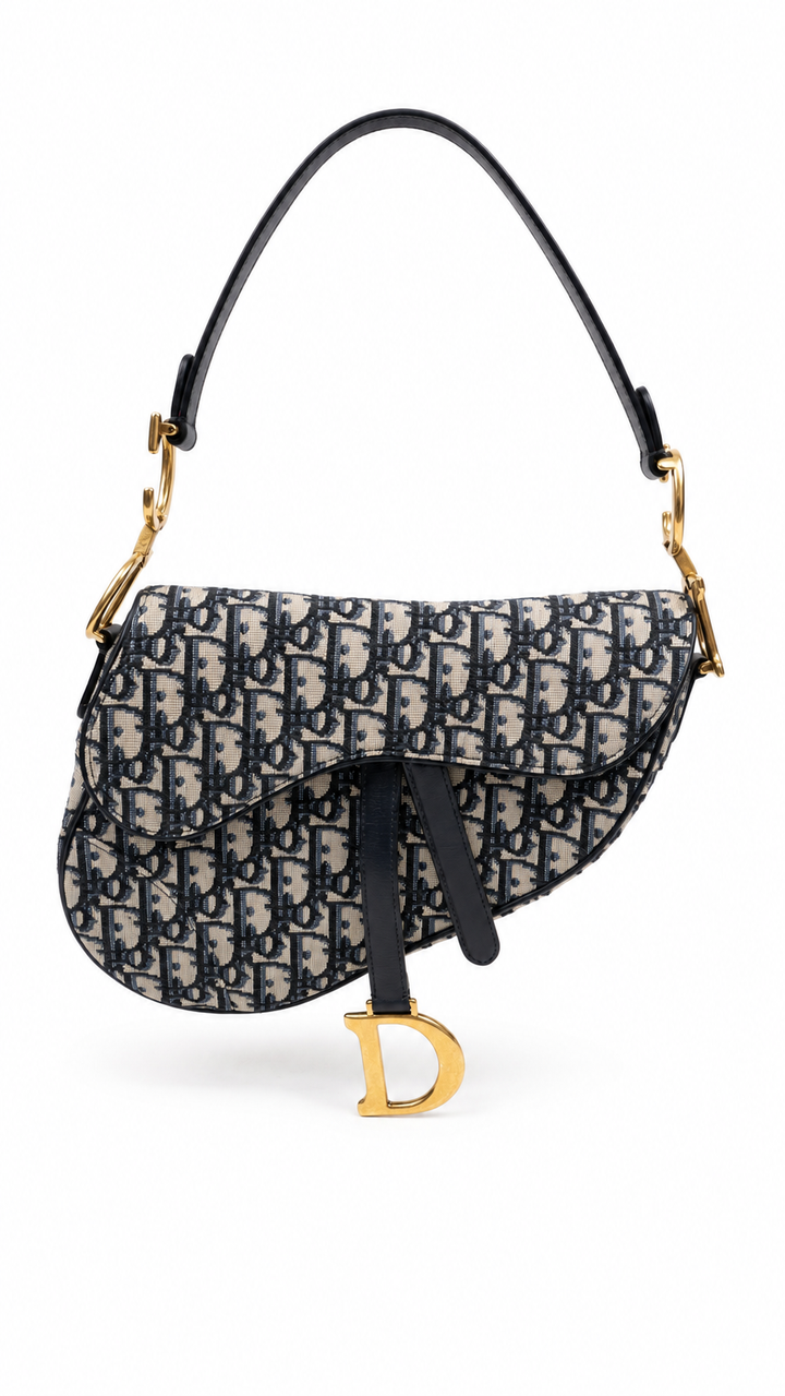 Dior Oblique Trotter GM Saddle Shoulder Bag Navy x Black EX6