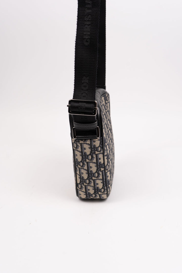 Dior Oblique Canvas x Leather Crossbody Bag Bag Navy x Black EX8