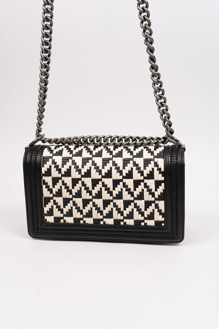 Chanel Boy Chanel 25 Lambskin Chain Shoulder Bag Black x White EX14