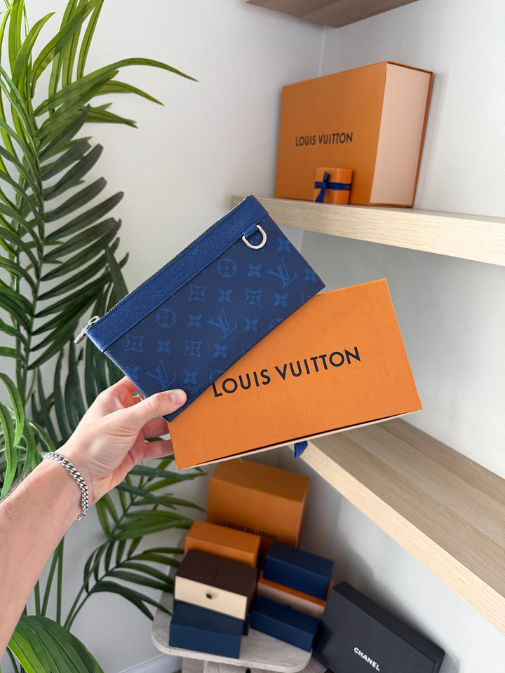 Louis Vuitton Monogram Taigarama PM Discovery Wallet Blue w/Full Inclusion TRY1