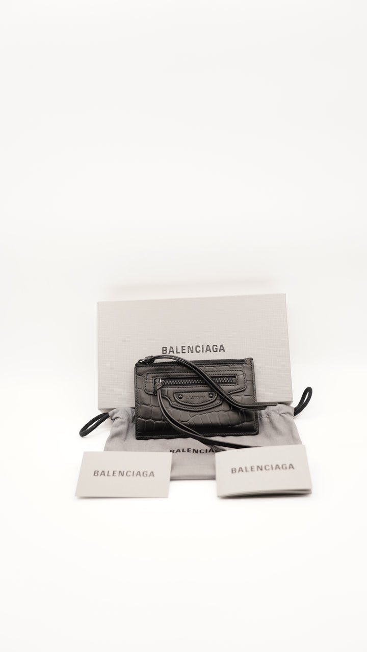 Balenciaga Croc Skin Leather Compact Card Holder & Zippy Wallet