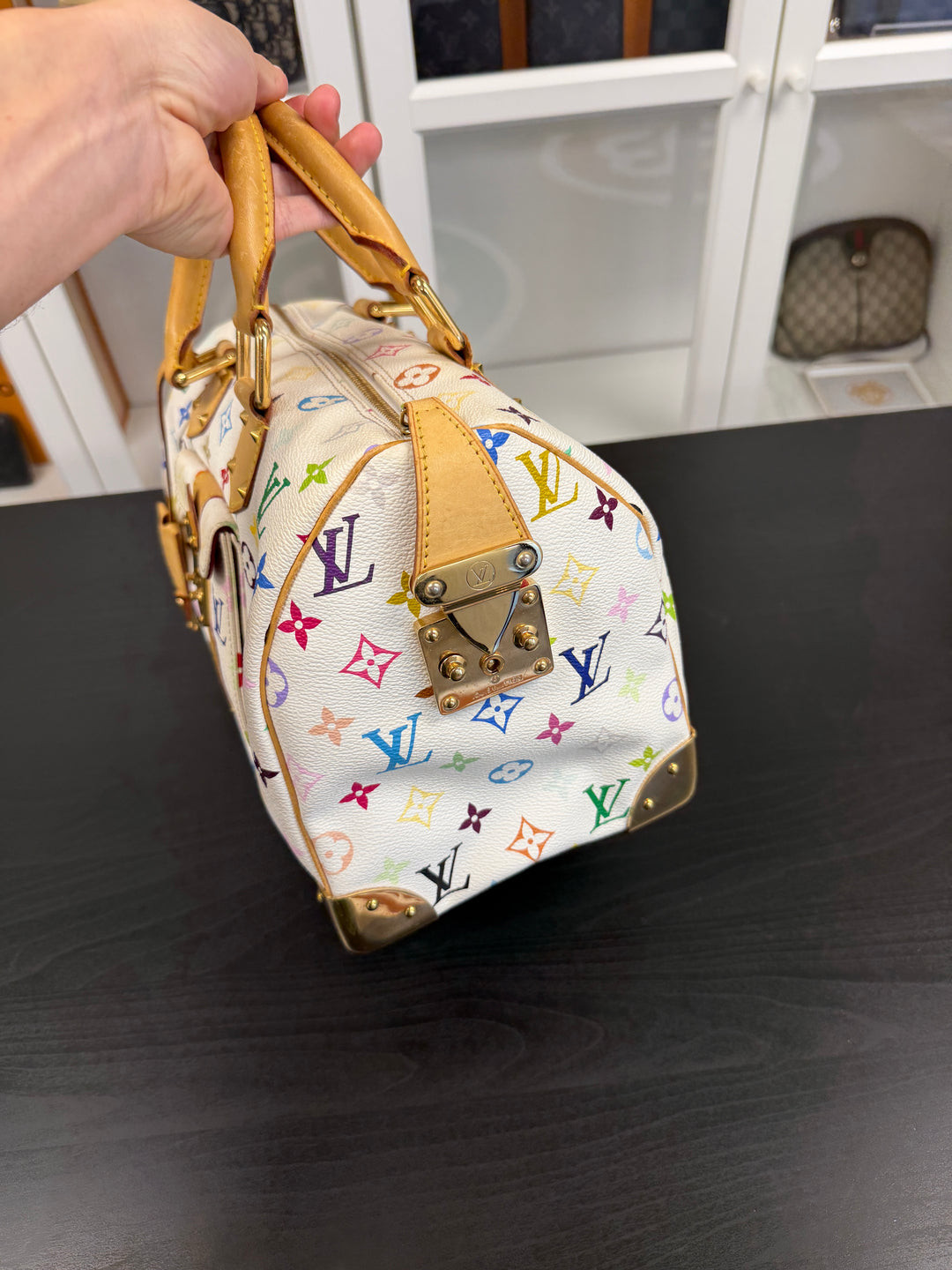 Louis Vuitton Monogram Murakami Multicolor Speedy 30 Handbag White w/Dust Bag GH10