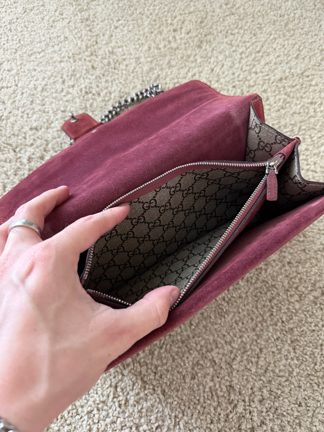 Gucci GG Blooms Dionysus PVC x Suede Chain Shoulder Bag Beige QAS6