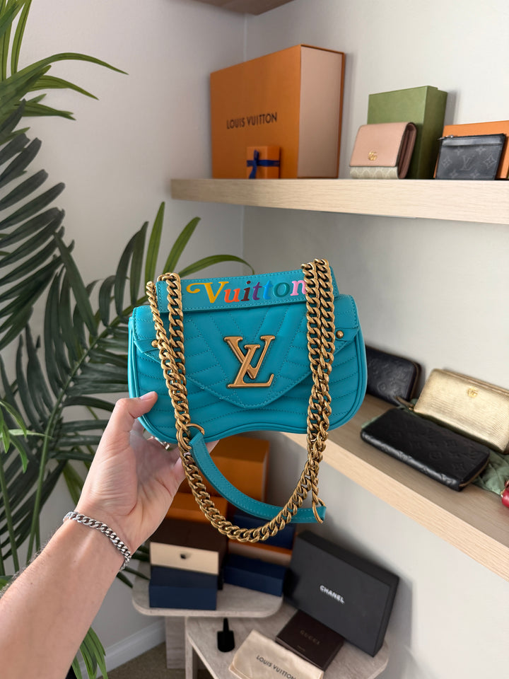 Louis Vuitton New Wave PM Chain Shoulder Bag Baby Blue w/Dust Bag QAS3