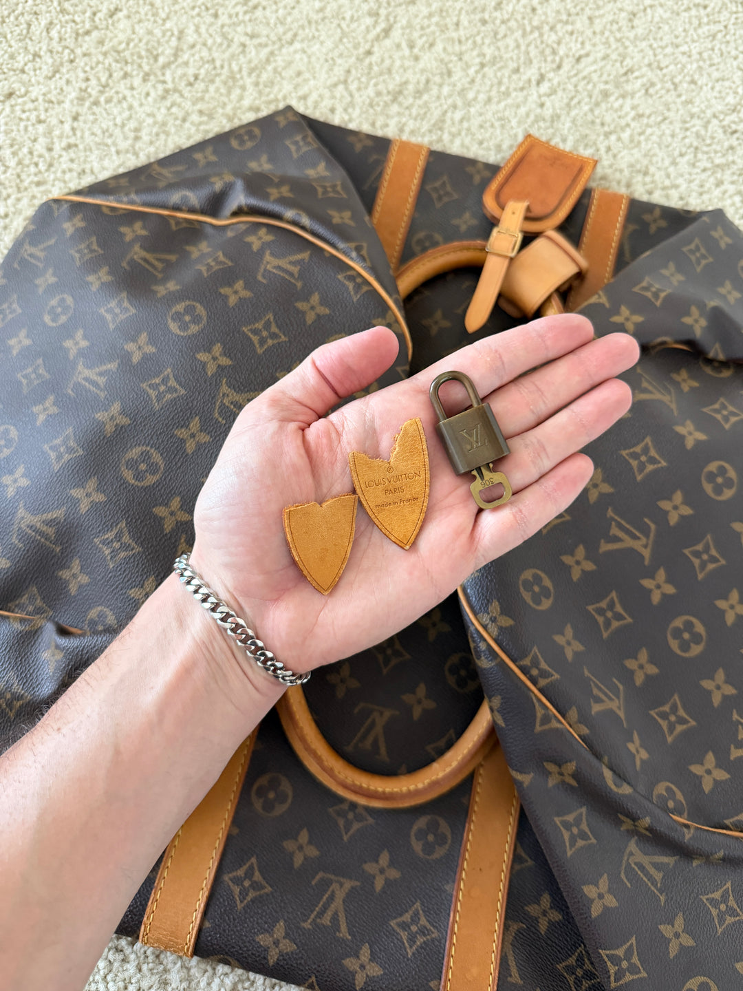 Louis Vuitton Monogram Keepall 55 Travel Boston Bag Brown w/Lock & Key TRY3