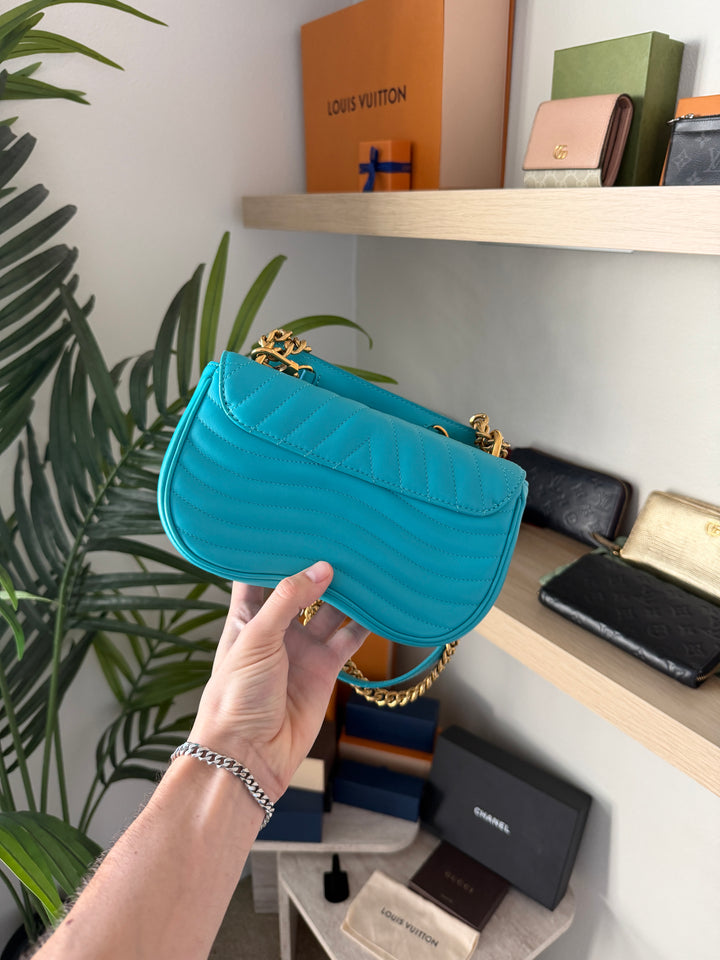 Louis Vuitton New Wave PM Chain Shoulder Bag Baby Blue w/Dust Bag QAS3