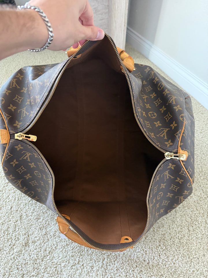 Louis Vuitton Monogram Keepall 55 Travel Boston Bag Brown w/Lock & Key TRY3
