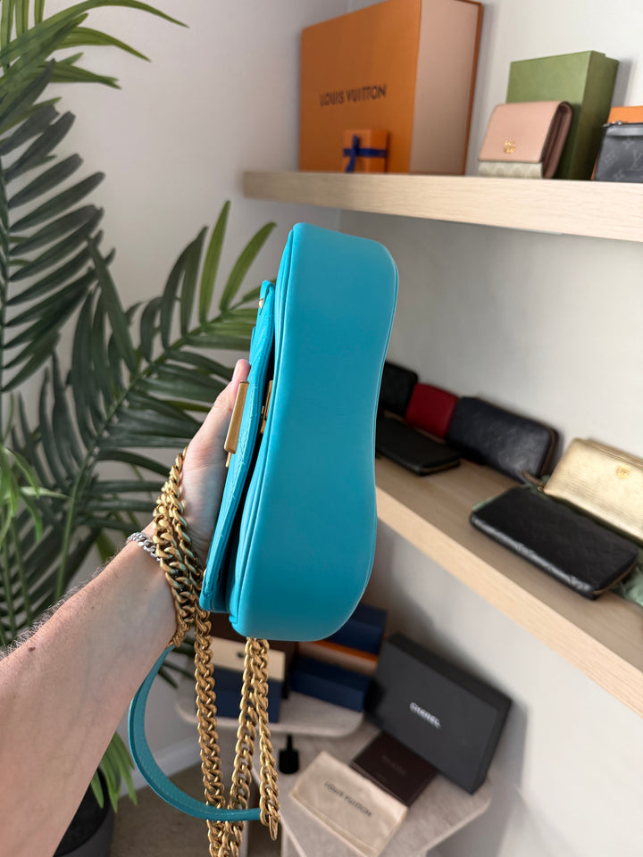 Louis Vuitton New Wave PM Chain Shoulder Bag Baby Blue w/Dust Bag QAS3