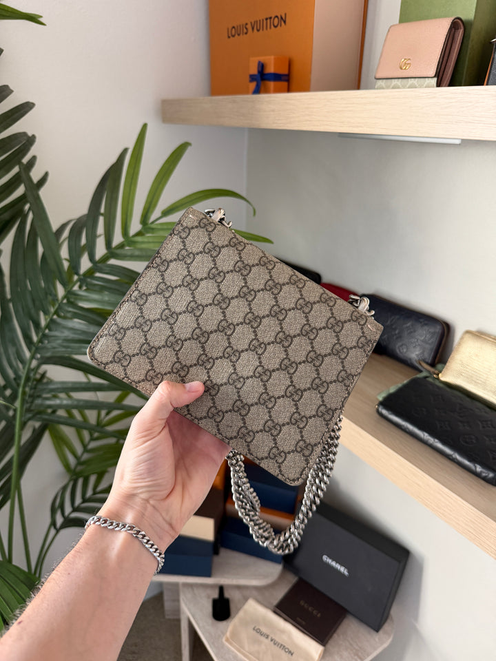 Gucci GG Supreme Dionysus PVC Leather x Suede Chain Shoulder Bag Beige QAS5