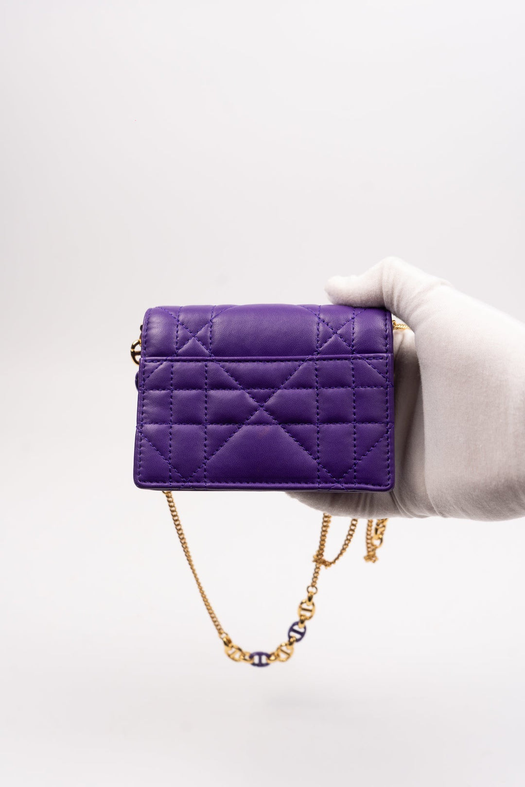 Dior Cannage Leather Wallet-On-Chain Purple EX10