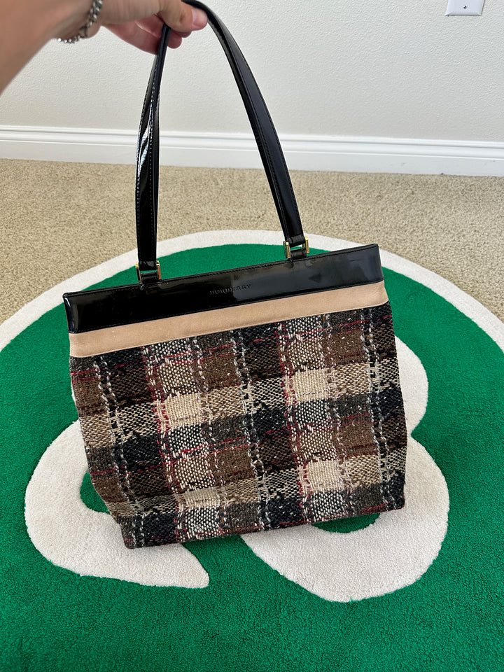 Burberry Nova Check Tweed Large Tote Bag Brown GG96