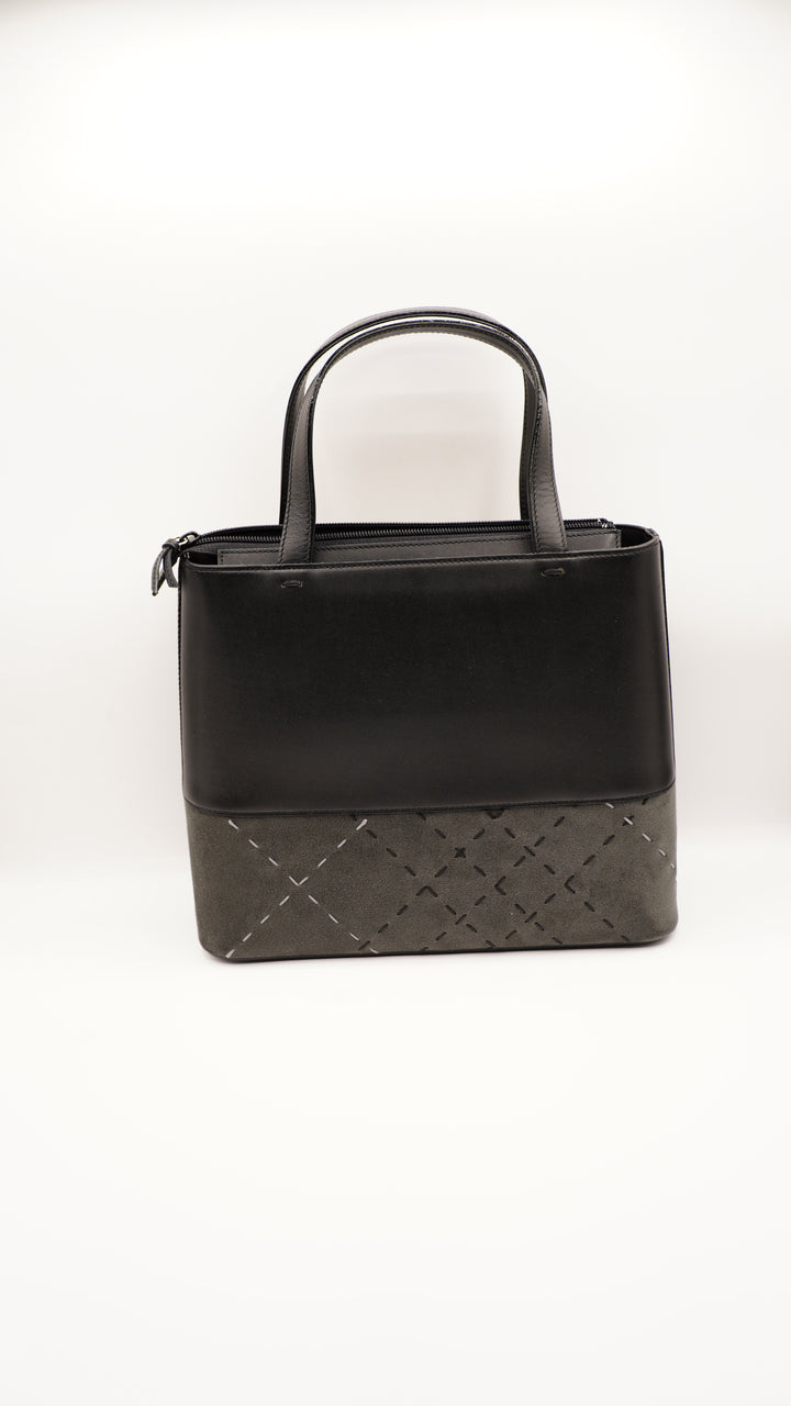 Burberry Leather x Sude Small Top Handle Bag Black