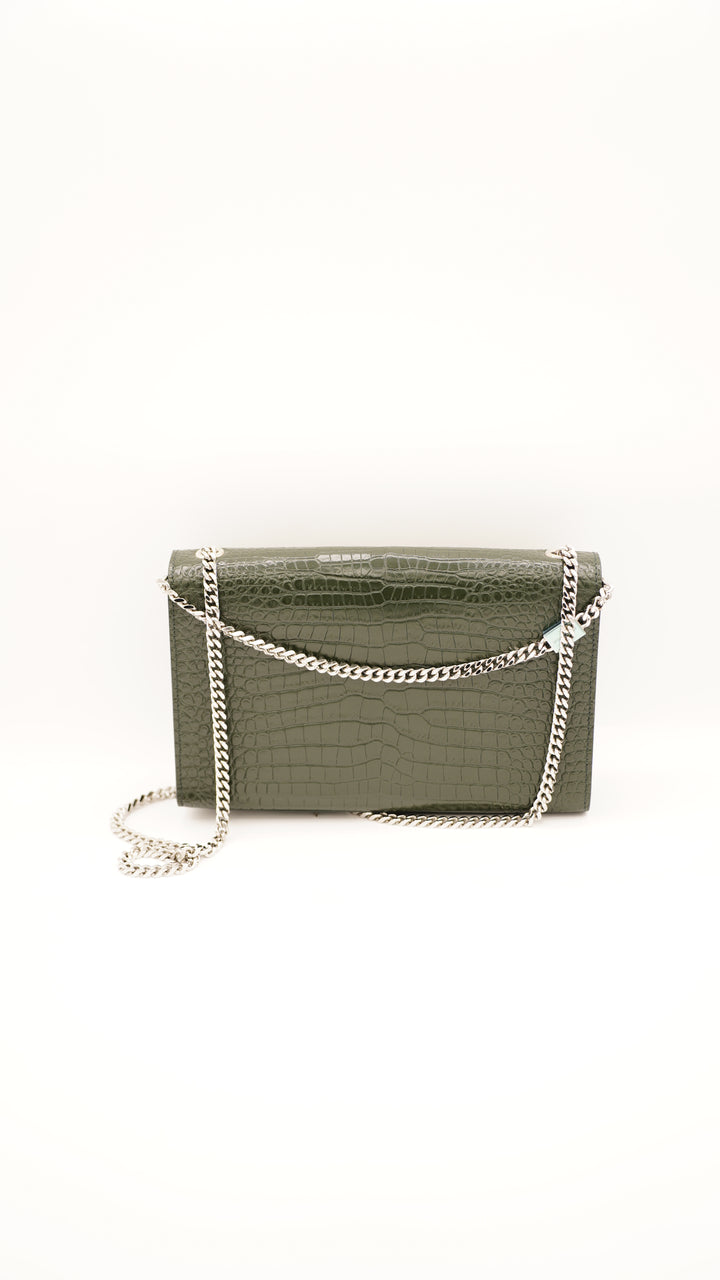 Saint Laurent Green Embossed Croc Medium Kate Crossbody Bag