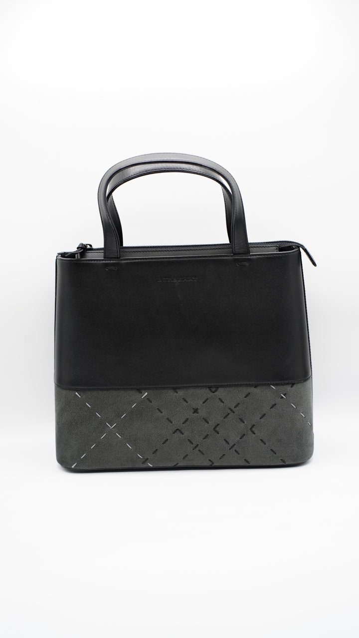 Burberry Leather x Sude Small Top Handle Bag Black