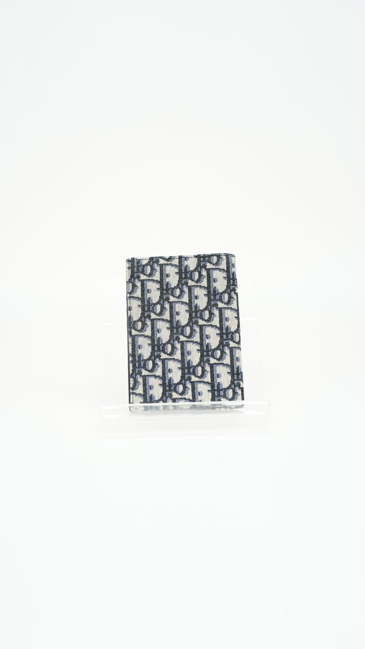 Dior Oblique Canvas x Leather Passport Holder Navy x Beige BM41