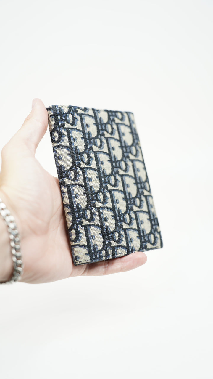 Dior Oblique Canvas x Leather Passport Holder Navy x Beige BM41