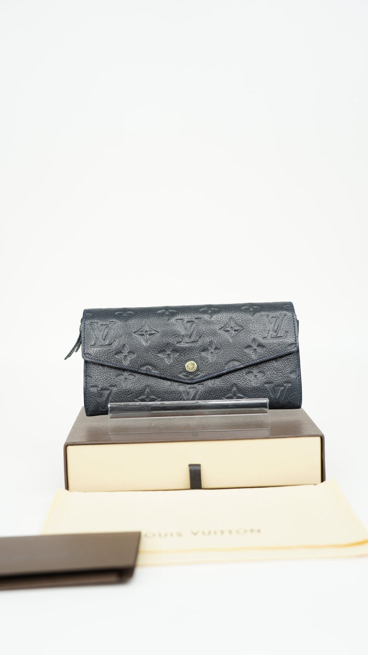 Louis Vuitton Monogram Empreinte Envelope Sarah Long Wallet Navy Blue BM1