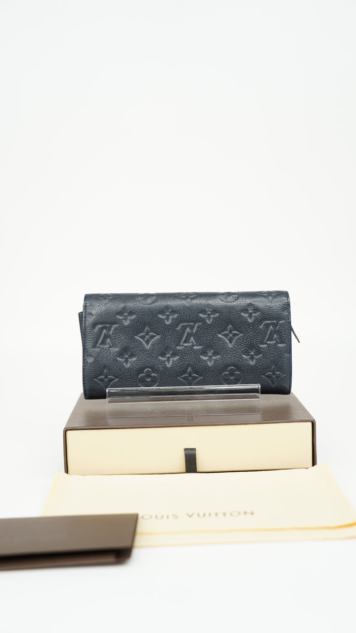 Louis Vuitton Monogram Empreinte Envelope Sarah Long Wallet Navy Blue BM1