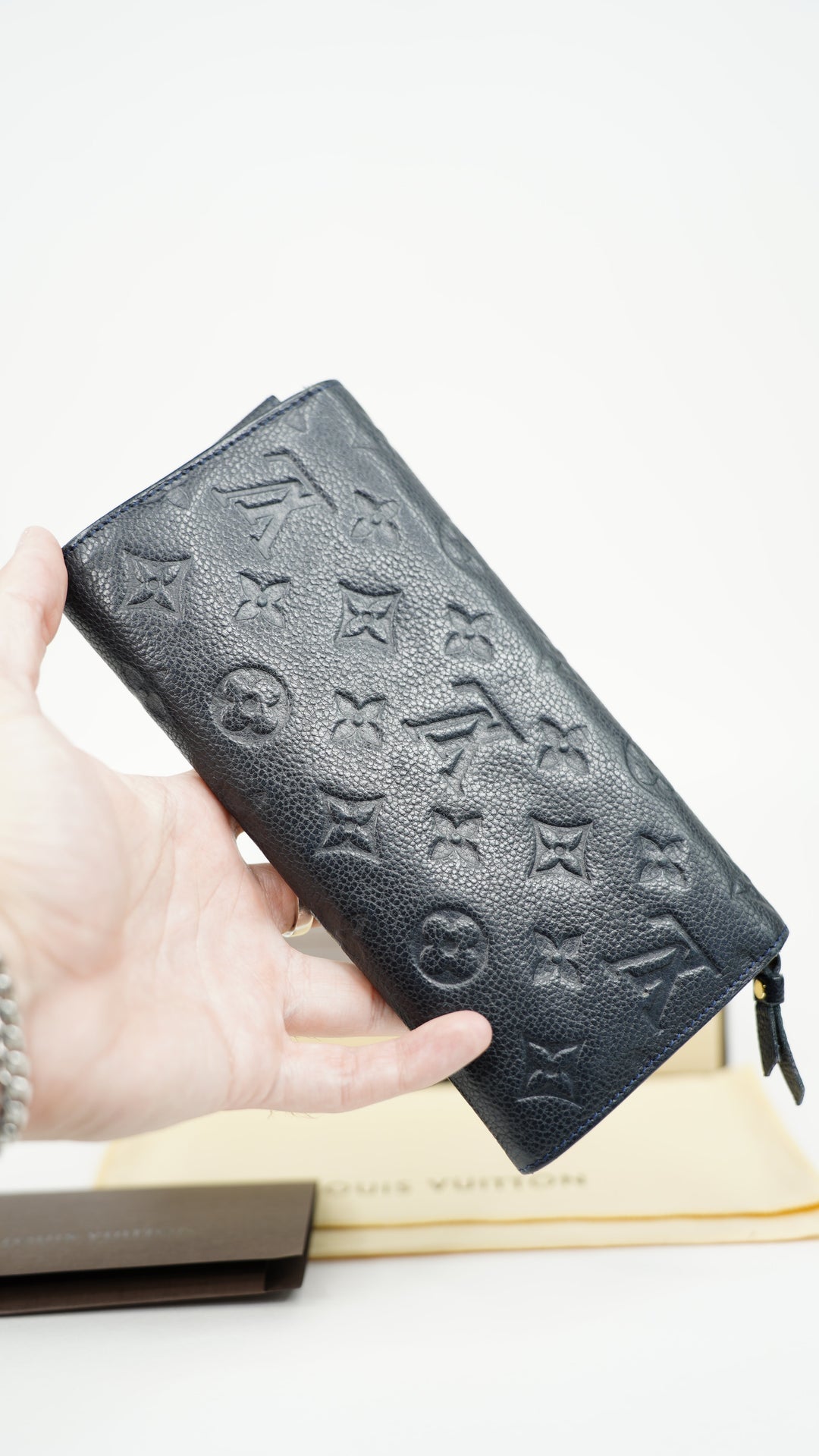 Louis Vuitton Monogram Empreinte Envelope Sarah Long Wallet Navy Blue BM1